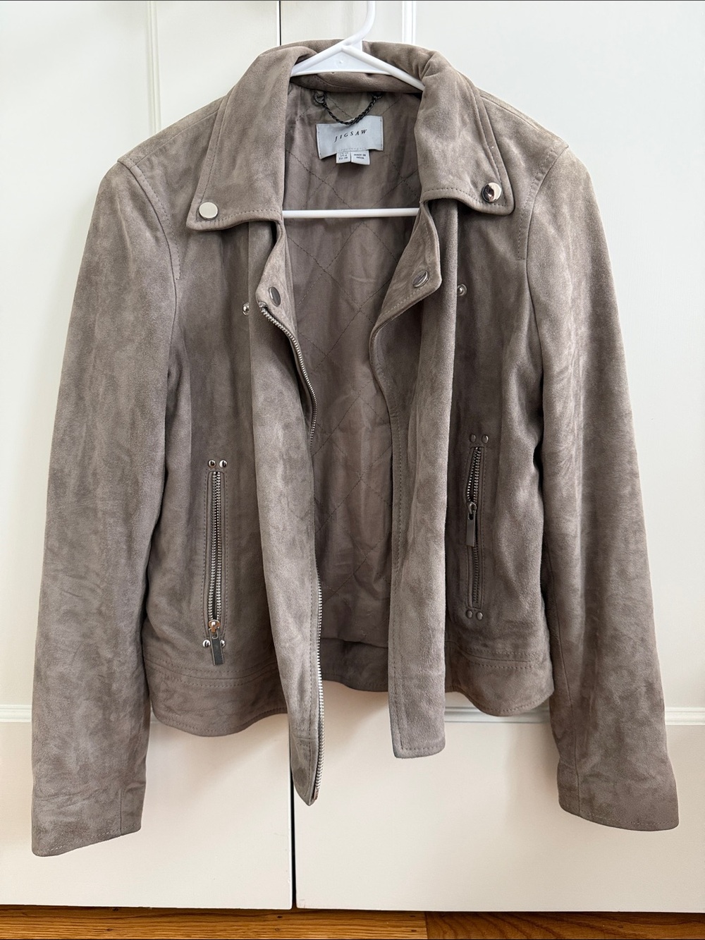 Jigsaw Taupe Suede Moto Jacket - Women's